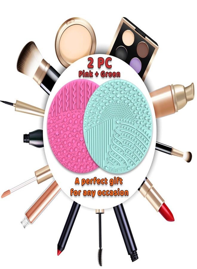YalsFTY 2 Pieces Silicone Makeup Brush Cleaner, YalsFTY Cosmetic Brush Scrubber Mat Pad Cleaning Tool, Dual-Sided Functionality to Accommodate All types of Brushes, Powder Puffs and Sponges (Green & Pink) - Image 3